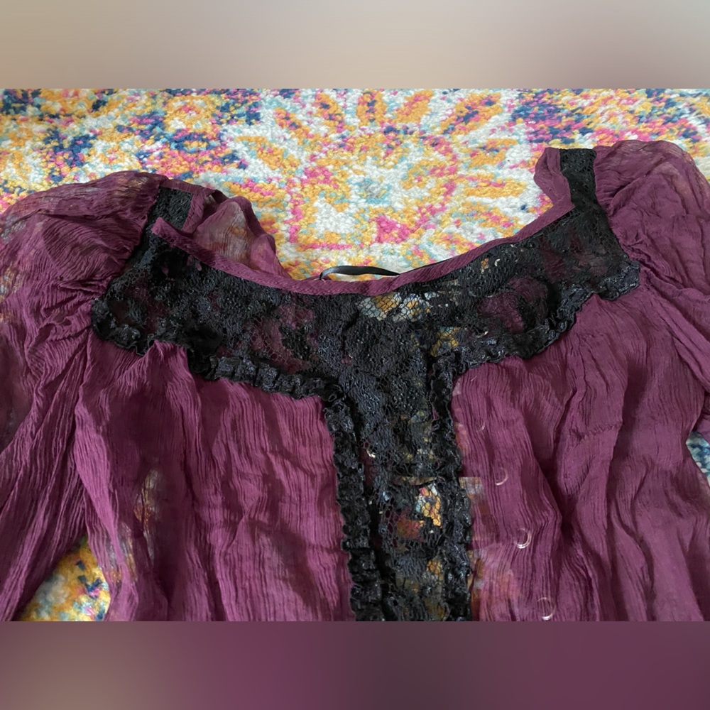 LIP SERVICE BLACKLIST rare Purple Lace-Up Blouse Xsmall flawed gem - Picture 6 of 12